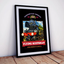 Flying Scotsman Steam Locomotive Vintage Poster