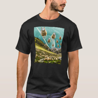 Flying Sheep Funny Surreal Art Collage T-shirt
