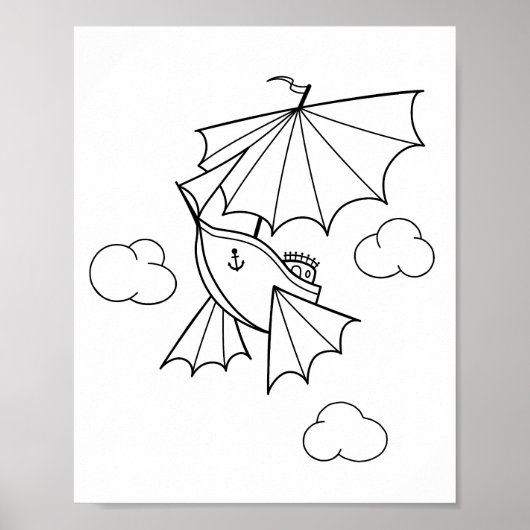 Flying Ship Kleurplaat Poster (Voorkant)