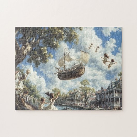 Flying Ship Whimsical Sky Voyage Adventur Legpuzzel (Horizontaal)
