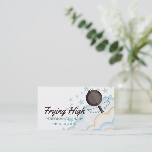 Flying skillet Frying pan cooking class chef Visitekaartje (Staand voorkant)