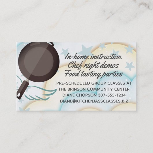 Flying skillet Frying pan cooking class chef Visitekaartje (Achterkant)