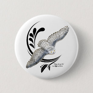 Flying Snowy Owl Ronde Button 5,7 Cm