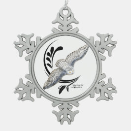 Flying Snowy Owl Tin Sneeuwvlok Ornament