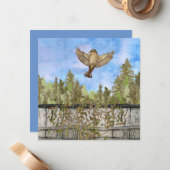 Flying Sparrow Blue Sky Blank Flat Note Card Notitiekaartje (Voorkant / Achterkant in situ)
