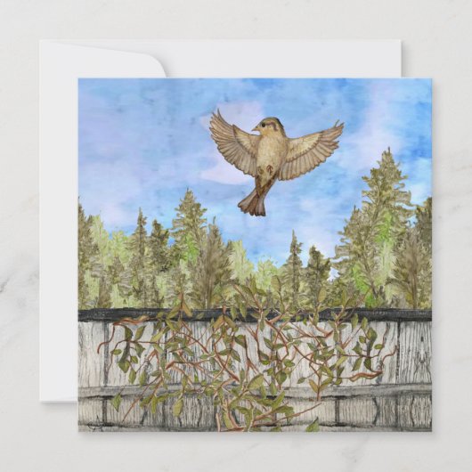 Flying Sparrow Blue Sky Blank Flat Note Card Notitiekaartje (Voorkant)