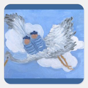 Flying Stork and Twin Baby Boys:Susan Payne-Trutna Vierkante Sticker