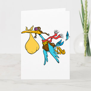 Flying Stork Cartoon met bril en Baby bundel Kaart