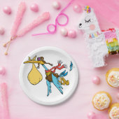 Flying Stork Cartoon met bril en Baby bundel Papieren Bordje (Feest)