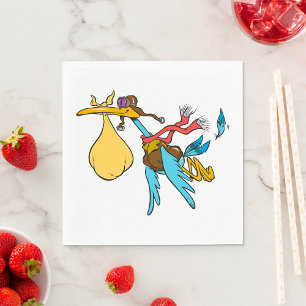 Flying Stork Cartoon met bril en Baby bundel Servet