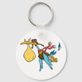 Flying Stork Cartoon met bril en Baby bundel Sleutelhanger (Voorkant)