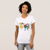 Flying Stork Cartoon met bril en Baby bundel T-shirt (Voorkant volledig)
