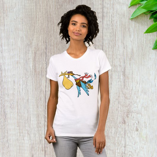 Flying Stork Cartoon met bril en Baby bundel T-shirt