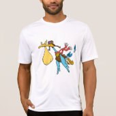 Flying Stork Cartoon met bril en Baby bundel T-shirt (Voorkant)