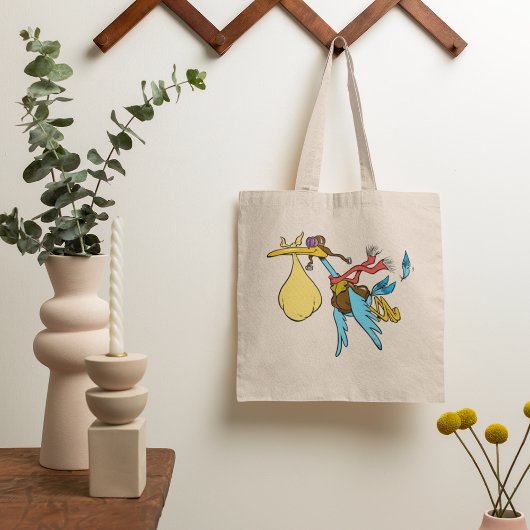 Flying Stork Cartoon met bril en Baby bundel Tote Bag