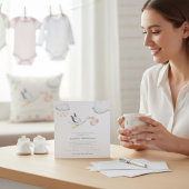 Flying Stork Clouds Stars Baby Shower Kaart