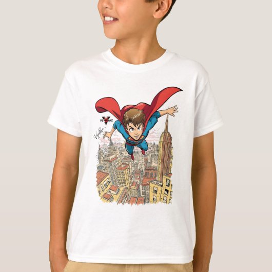 Flying Super Boy Cartoon T-Shirt – Dynamic Comic S (Voorkant)