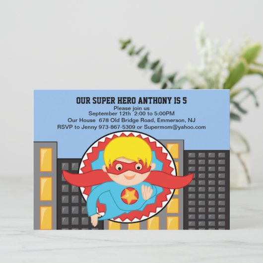 Flying Super Hero Boys Uitnodiging (Staand voorkant)