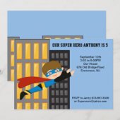 Flying Super Hero Boys Uitnodiging (Voorkant / Achterkant)