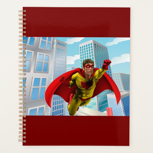 Flying Superhero Comic Style Red and Yellow Hero  Planner (Voorkant)