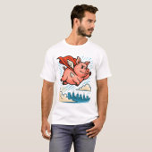Flying Superhero Pig Cartoon T-shirt (Voorkant volledig)