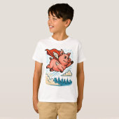 Flying Superhero Pig Cartoon T-shirt (Voorkant volledig)