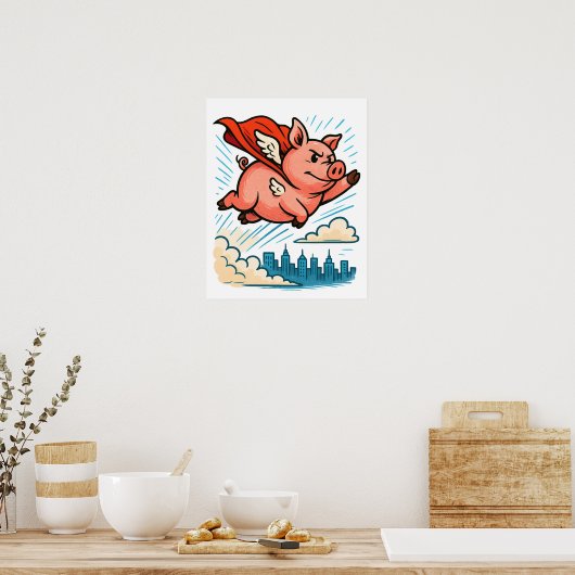 Flying Superhero Pig Poster (Keuken)