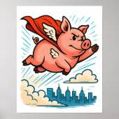 Flying Superhero Pig Poster (Voorkant)