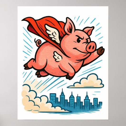 Flying Superhero Pig Poster (Voorkant)