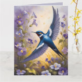 Flying Swallow Field van Violet Bloemen Kaart (Gele Bloem)