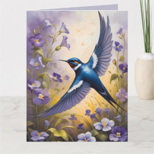 Flying Swallow Field van Violet Bloemen Kaart