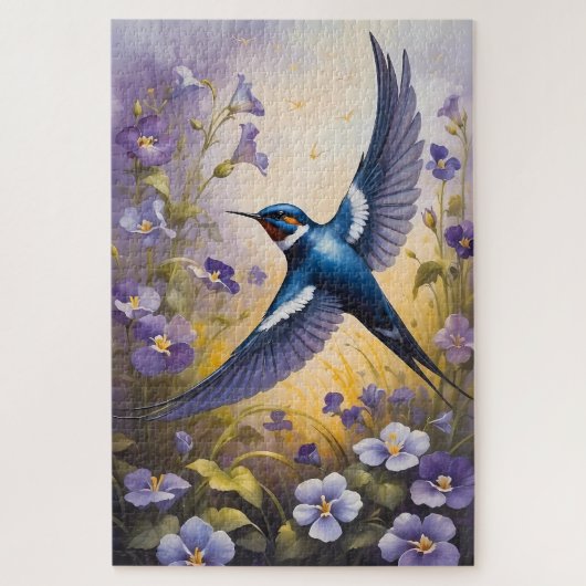 Flying Swallow Field van Violet Bloemen Legpuzzel (Verticaal)