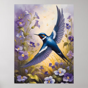 Flying Swallow Field van Violet Bloemen Poster