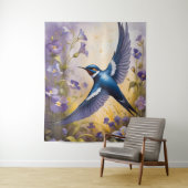 Flying Swallow Field van Violet Bloemen Wandkleed (In situ)