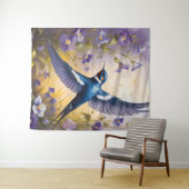 Flying Swallow Field van Violet Bloemen Wandkleed (In Situ (horizontaal))