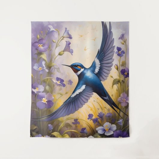 Flying Swallow Field van Violet Bloemen Wandkleed (Voorkant)