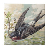 Flying swallow with flower twig tegeltje (Voorkant)