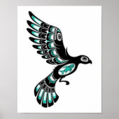 Flying Teal Blue and Black Haida Spirit Bird Poster (Voorkant)