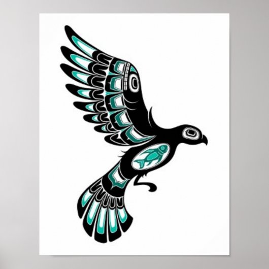 Flying Teal Blue and Black Haida Spirit Bird Poster (Voorkant)