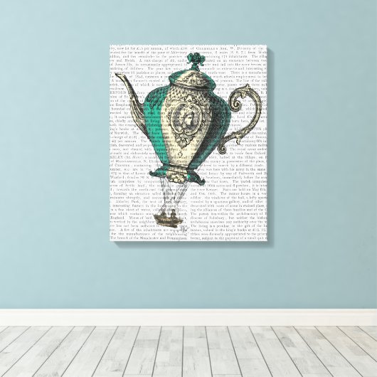 Flying Teapot 1 Green and Yellow Canvas Afdruk (Insitu (Houten vloer))