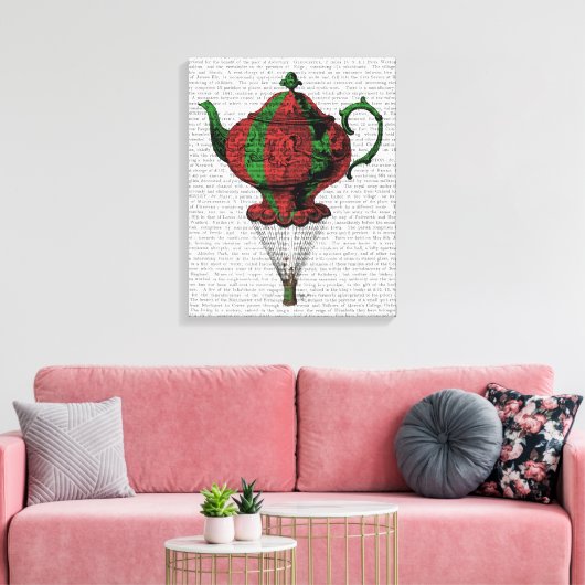 Flying Teapot 2 Red en Green 3 Canvas Afdruk (Insitu (Woonkamer))
