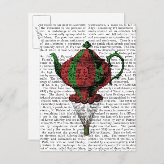 Flying Teapot 2 Red en Green Briefkaart (Voorkant / Achterkant)