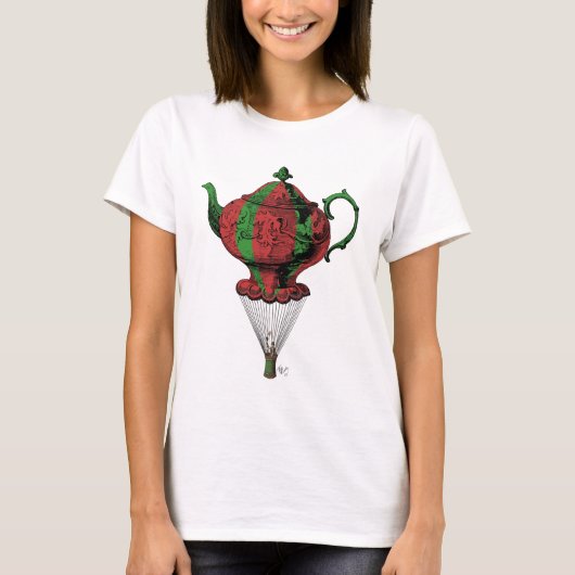 Flying Teapot 2 Red en Green T-shirt (Voorkant)