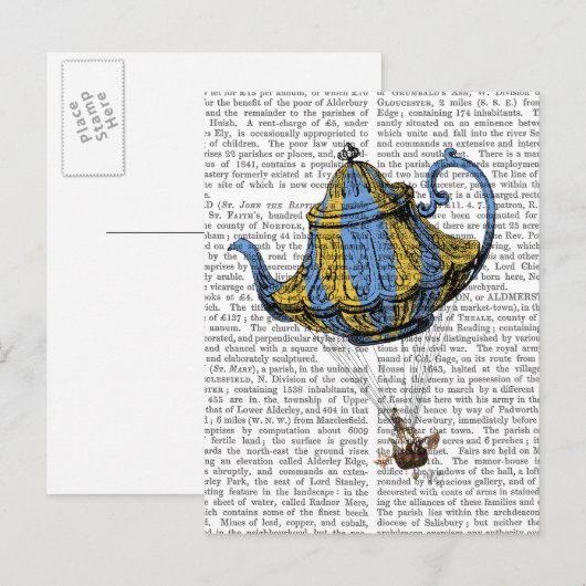 Flying Teapot 3 Blue and Yellow Briefkaart (Voorkant / Achterkant)