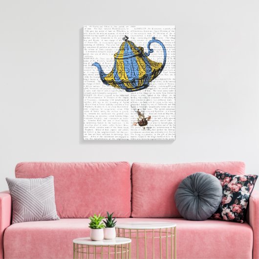 Flying Teapot 3 Blue and Yellow Canvas Afdruk (Insitu (Woonkamer))