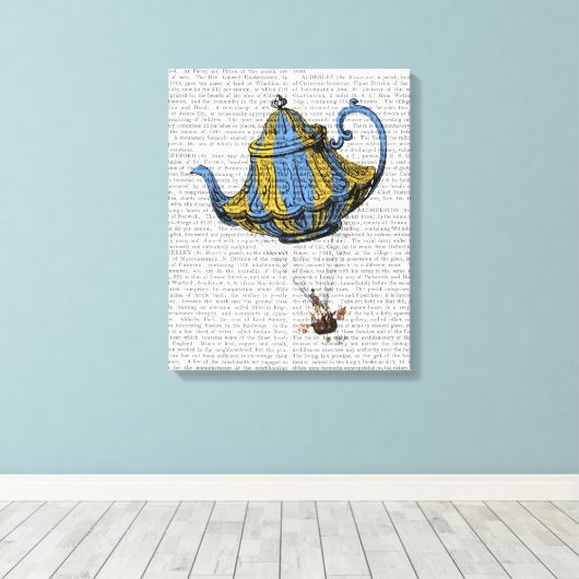 Flying Teapot 3 Blue and Yellow Canvas Afdruk (Insitu (Houten vloer))