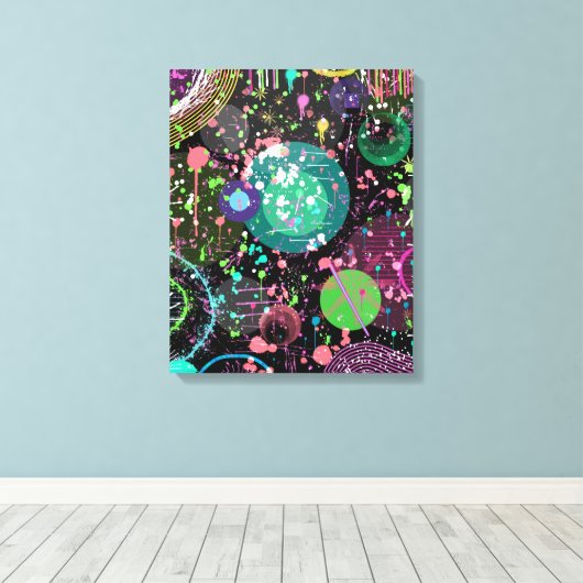 Flying Through Space: A Maximalist Abstract  Canvas Afdruk (Insitu (Houten vloer))