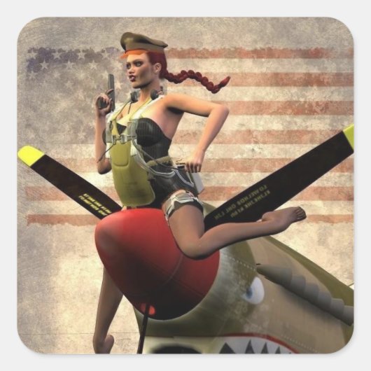 Flying Tiger Vierkante Sticker (Voorkant)