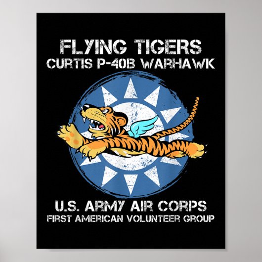 Flying Tigers Curtis P-40b Warhawk World War 2 Air Poster (Voorkant)