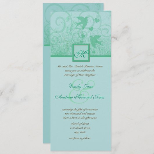 Flying Tortelduifjes bruiloft uitnodiging (Voorkant / Achterkant)